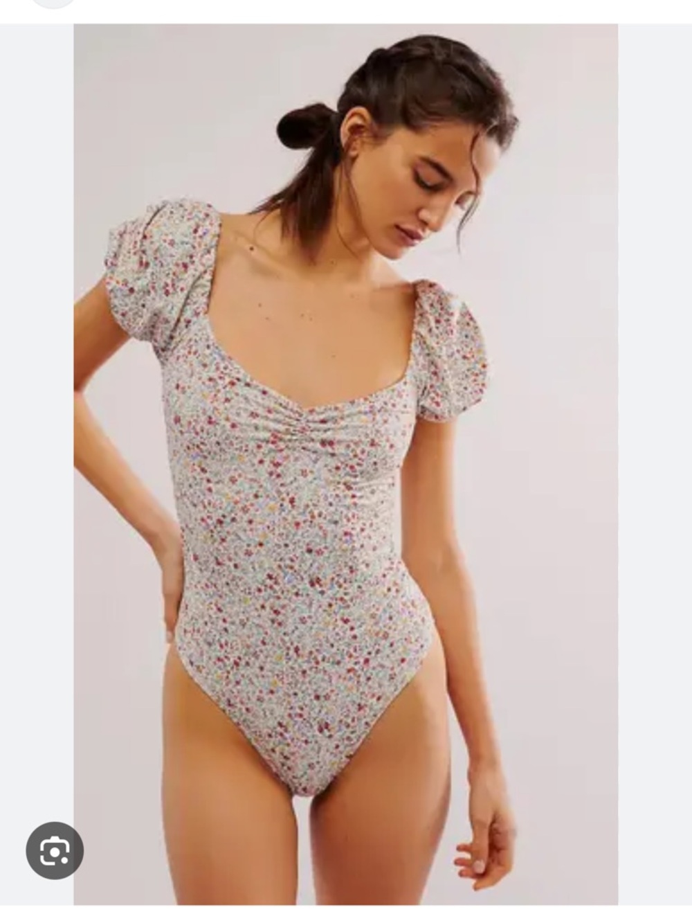 Intimately Free People Bella Floral Puff Sleeve Bodysuit, XS